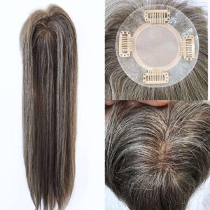 European hair salt and pepper Mono topper, 4*x4*, 24"