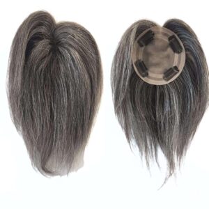 Premium European hair topper, Mono 4*x4*, salt and pepper 10"