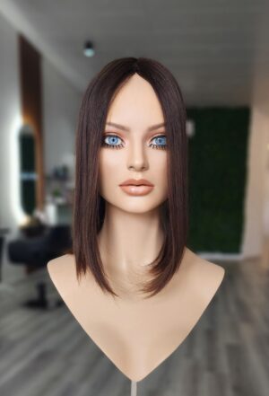 Premium Russian hair 3x5 15" Chocolate brown mono topper